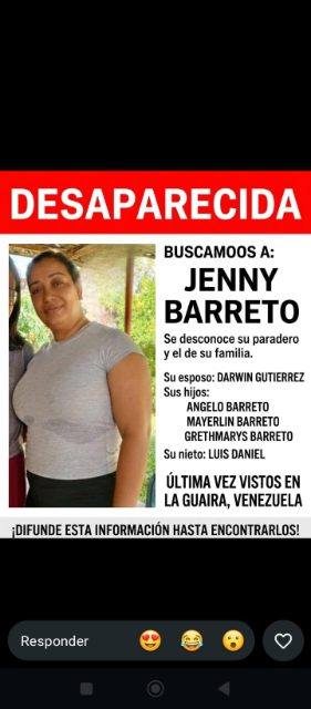 Foto de Jenny Barreto y su esposo e hijos están desaparecidos