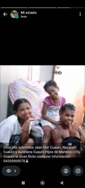 Foto de Jean Pier, Nazareth y Aureliana Cuauro hijos de Marielys o Ely Cuauro