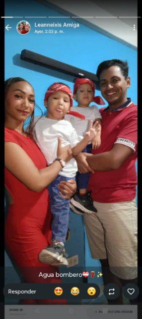 Foto de Nazareth sierra sus hijos Aslan y leandai y su pareja Edwin