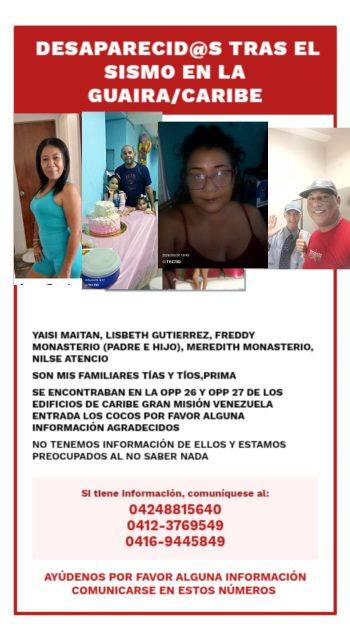 Foto de Yaisi Maitan freddy monasterio padre e hijo meredith monasterio lisbet Gutierrez y Nilse atencio