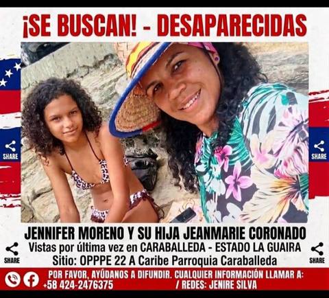Foto de Jennifer Moreno e hija Jean maría coronado