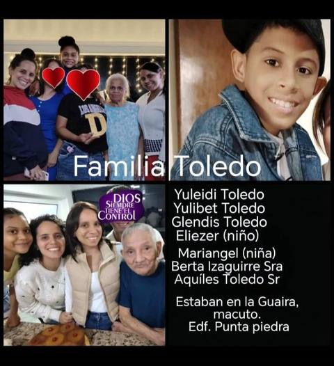 Foto de Familia Toledo (Yuleidi, Yulibeth, Glendis, Berta, Aquiles, Mariangel y Eliezer)