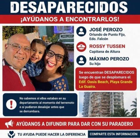 Foto de José perozo, su hijo máximo y su esposa Rossy