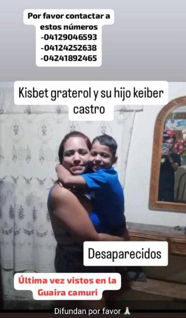 Foto de Kisbet graterol y su hijo keiber castro
