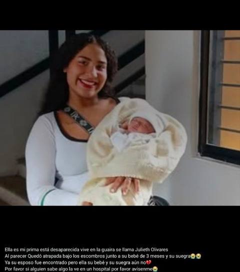 Foto de Julieth Olivares junto con su bebé de 3 meses y su suegra