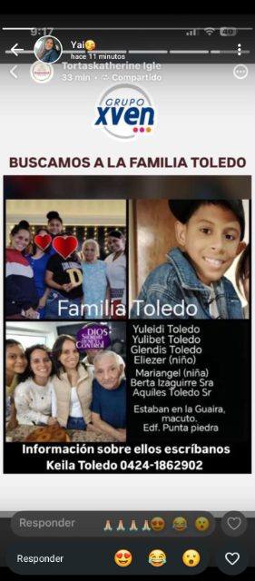Foto de Yoleidi Toledo, Yulibet Toledo, Glendis Toledo, Eliezer, Mariangel, Berta Izaguirre, Aquiles Toledo