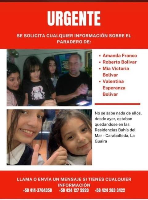 Foto de Amanda Franco, Roberto Bolívar, mía victoria Bolívar, valentina Bolívar y Franco