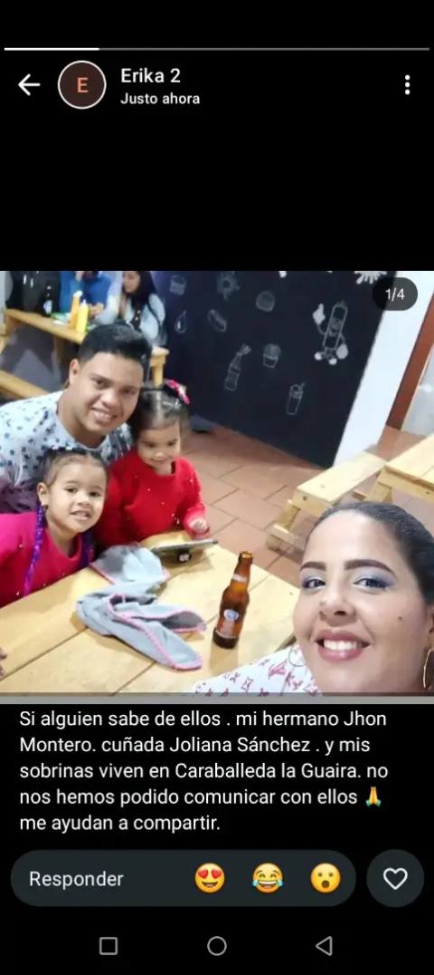 Foto de Jhon Montero y sus familiares están desaparecidos Maria Garcia