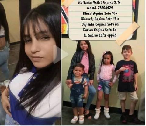 Foto de Mamá Katiuska nayle soto aquino 30 años hijo 12 años diosnely Aquino soto hijo dionel Aquino soto 10 años dugleidis aixa Cayuna soto edad 8 hijo dorian José cayuna soto 5 años